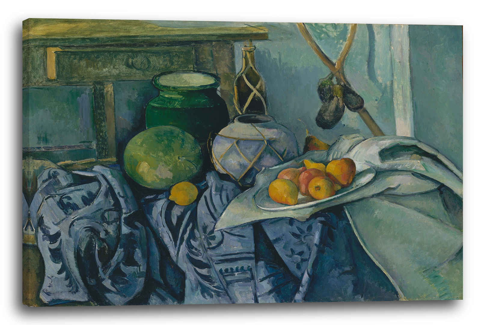 Kunstdruck Paul Cézanne - Stillleben with mit Ingwer-Topf und Auberginen (1893-
