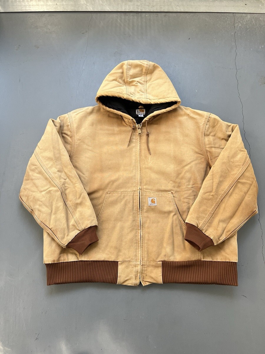 VTG Carhartt Jacket Mens 2XL Tan Duck Canvas Insulated Hooded