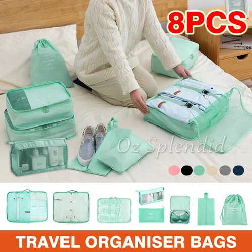 8PCS Packing Cubes Travel Pouches Luggage Organiser Suitcase Clothes Storage Bag - Picture 2 of 18