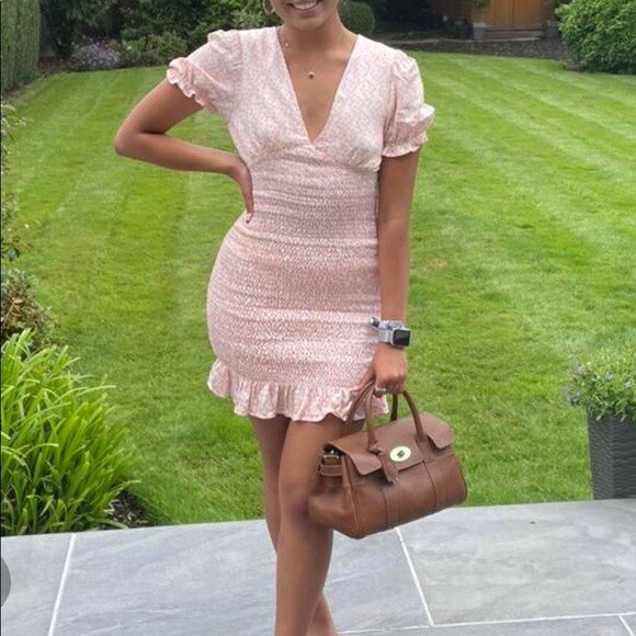 ZARA【NEW】SHORT RUFFLED DRESS NWT ZARA SS21 TEXTURED PRINTED DRESS pink / white 4661/126