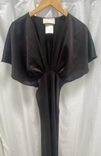 $150 BHLDN - Anthropologie -Black Leila Deep V Flutter Sleeve A-Line Gown Size 0