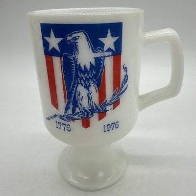 Vintage Boston 60th Anniversary Convention Pedestal Mug Milk Glass 1976 Eagle