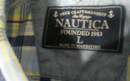 Nautica Herren Gr. L Baumwolle blau/gelb kariert Knopfleiste L/S Hemd RN67835 - Bild 4 von 5