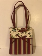 Longaberger Winter Christmas Poinsettia Tote Gift Striped Theme Purse Lunch Bag
