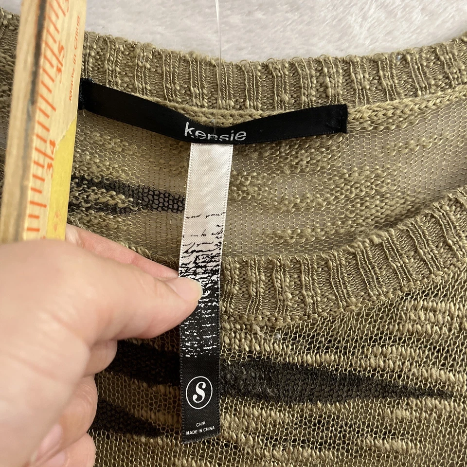 Blusa Kensie Transparente Top Mujer Pequeña Geométrica Marrón Manga Larga Cuello Redondo Foto 2 de 4