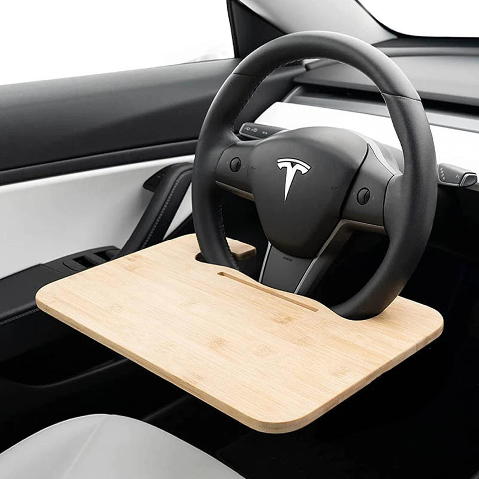 Bandeja de bambú para volante de coche 2 en 1 bandeja para volante de coche portátil mesa de comida Foto 2 de 4
