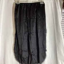 Vanity Fair Black Nylon Half Slip Size Med Slit on Side Lace On Bottom