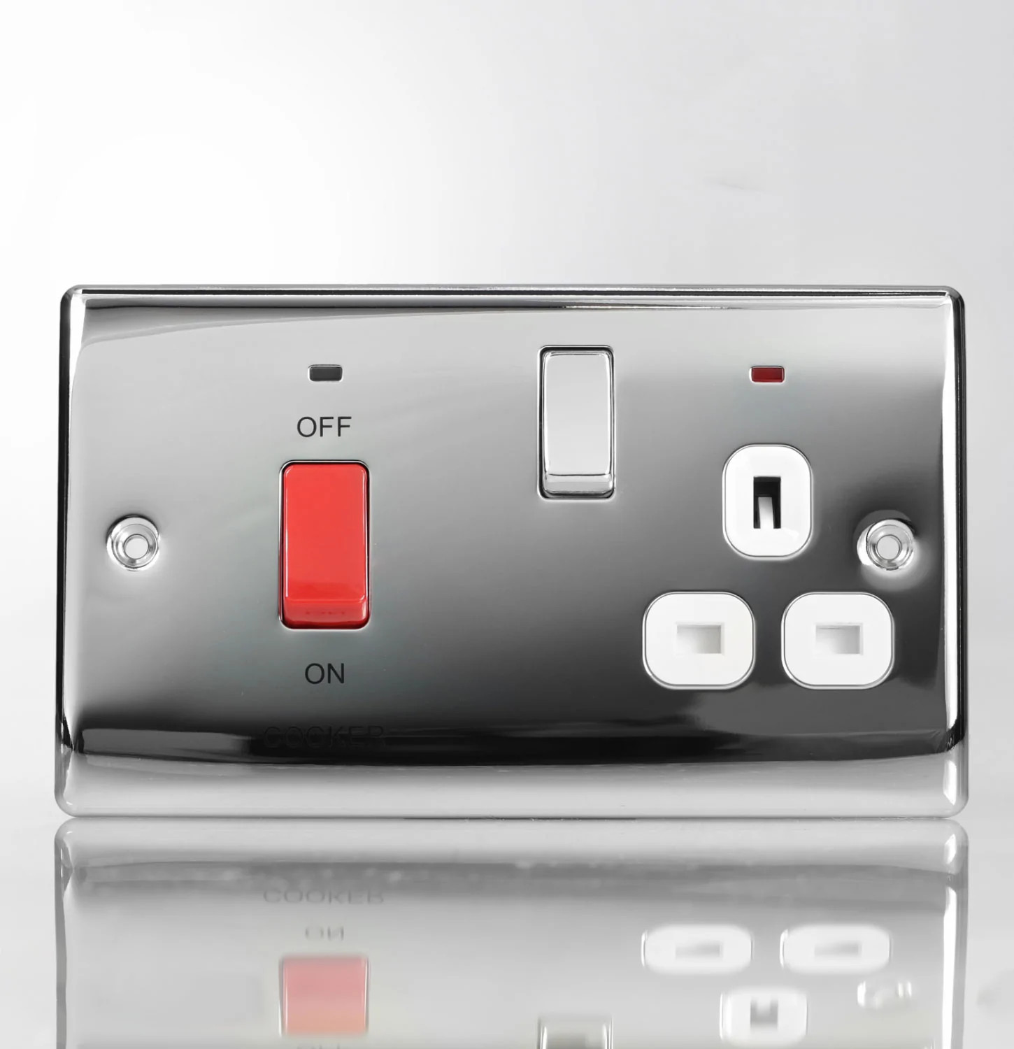 BG Nexus Metal Cooker Control Unit with Switched Socket and Neons - Polished Chr