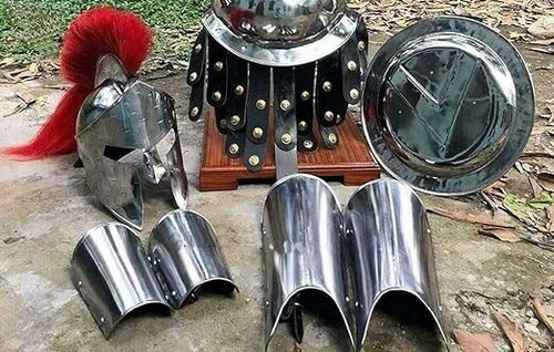 Medieval Roman King Leonidas 300 Spartan Helmet W/Red Plume + Muscle Body Armor - Picture 6 of 12