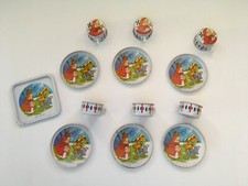 Miniature Vintage Little Red Riding Hood Metal Tea Set Toy Dollhouse