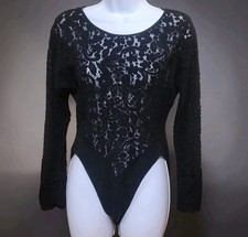 Victoria's Secret Gold Label Black Lace Bodysuit Long Sleeve Size Large