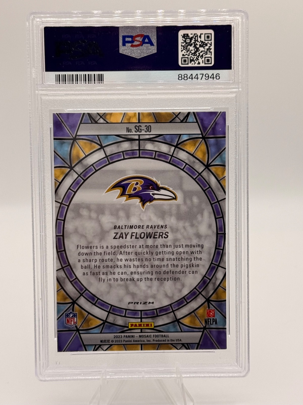 2023 Panini Mosaic Football Rookie Stained Glass Zay Flowers SSP PSA 10 Ravens view 2