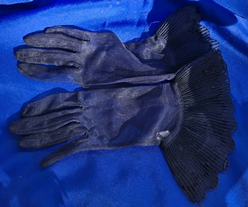 Guantes de vestir transparentes vintage de mediados de siglo para dama azul marino talla 6,5 Foto 2 de 4