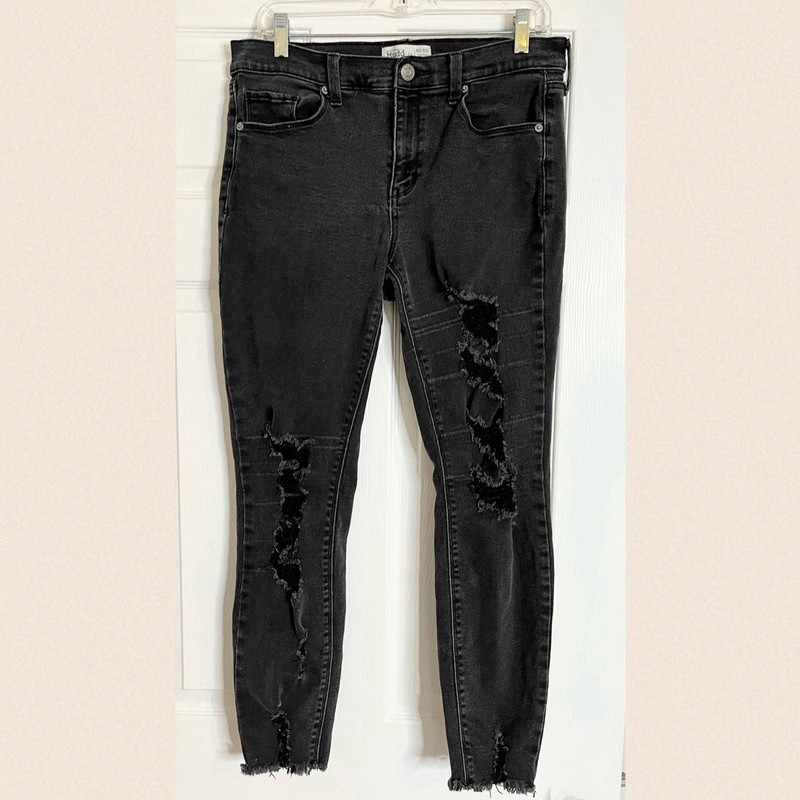 Mudd Black Distressed Mid Rise Vintage Skinny Jeans size 13