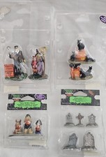 LEMAX Spooky Town Halloween Lot Photo with Frankenstein Witch Puppies Tombstones