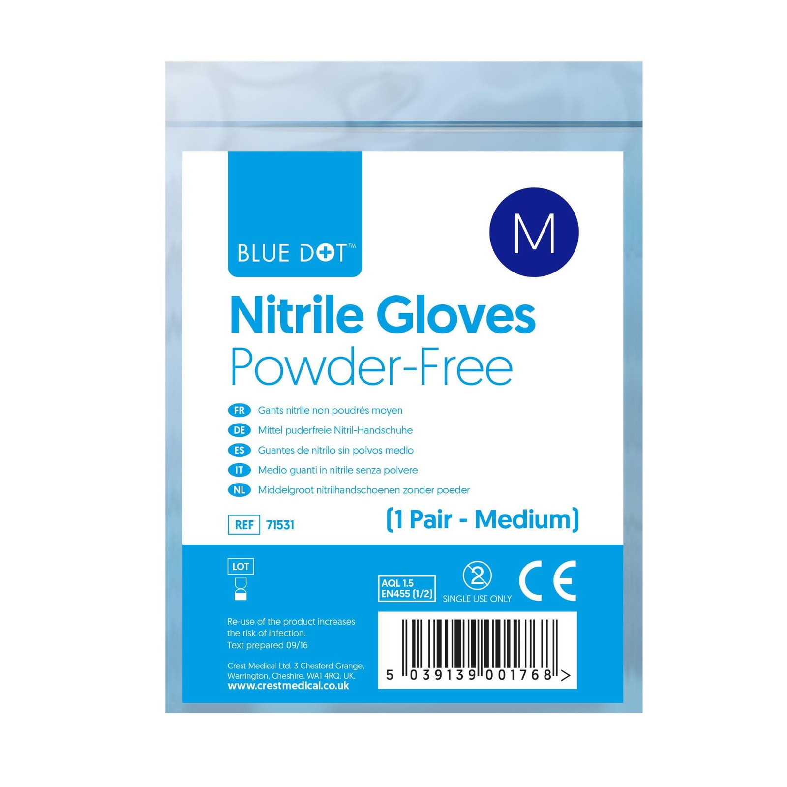Powder Free Nitrile Gloves Medium First Aid Medical Gloves 1 Pair Disposable