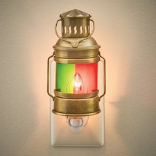 Sea Lantern Night Light Plug In Metal Glass Red Green Nautical Coastal Decor