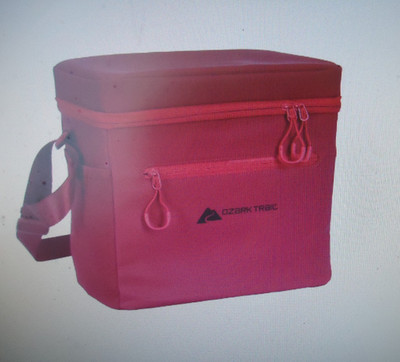 OZARK TRAIL 12 CAN COOLER RED NWT EASY CARRY SHOULDER STRAP ADJ. ZIP CLOSURE