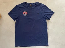 Ralph Lauren Polo T Shirt Short Sleeve Embroidered USA Flags Navy Blue Size L
