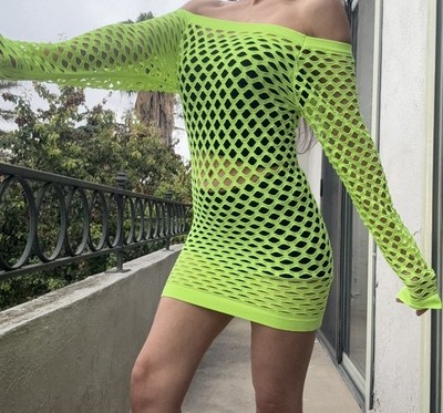 Neon Lime Green Fishnet Mesh Long Sleeve Mini Dress  Y2K Festival Rave  Layering | eBay