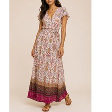Patrons of Peace Boho Floral Faux Wrap Paisley Maxi Dress Rayon Size M
