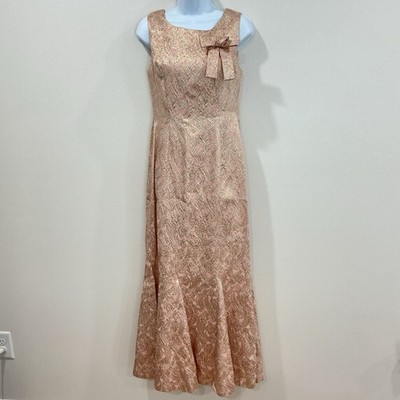 vintage 1950s/1960s Vera Mont Paris Pink Gold metallic brocade gown Event