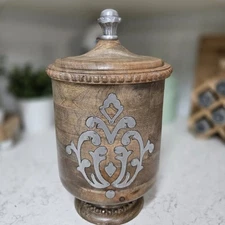 Gershon Co GG Collection Mango Wood Metal Inlay Heritage Collection 13" Canister