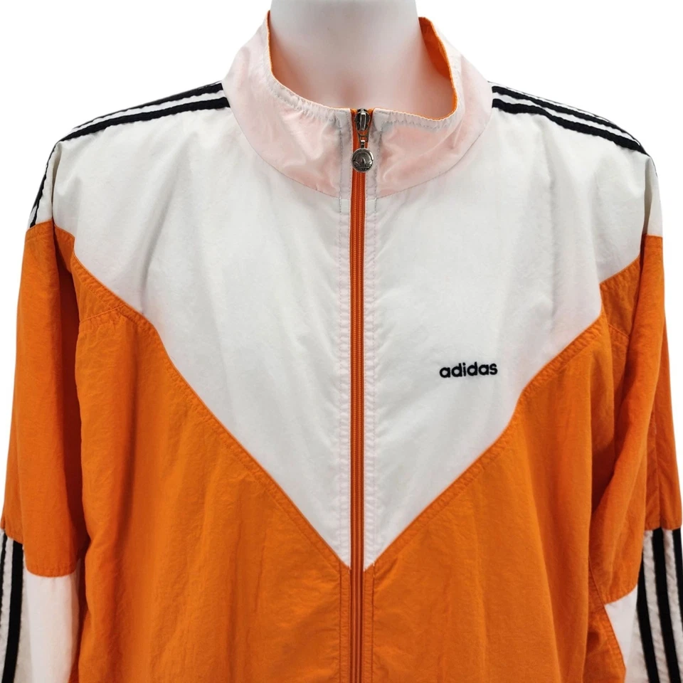 复古阿迪达斯男式 XL 轨道套装风衣尼龙橙色白色黑色 90 年代 — 第 3/4 张图片
