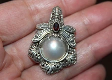 NWOT Sarda Mabe Pearl & Ruby Filigree Sterling Silver Pendant