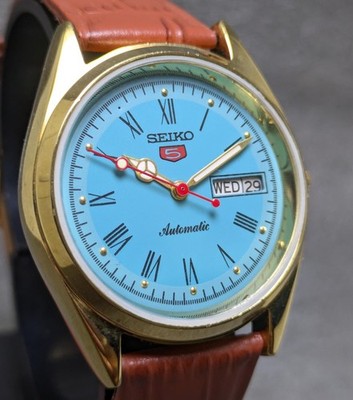 Vintage Seiko 5 Automatic 6309A Day-Date Men's Watch Green Dial Japan Made.