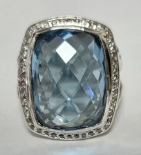 David Yurman Albion Ring Sterling Silver & 48 Diamonds & Topaz 20 ×15mm  Size 6½