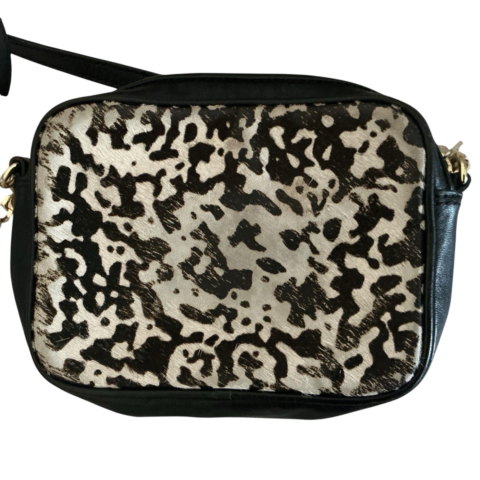 Michael Kors Animal Calf Hair Crossbody Bag Gold Chain Purse Black Leather MK thumbnail 3