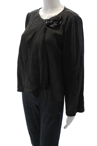 Armani Womens Textured Stripped Button Floral Sleek Blouse Black Size 12 - Picture 2 of 6