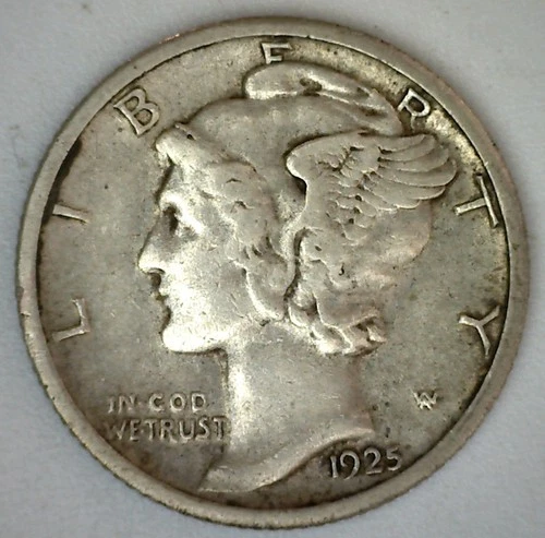 1925 S US Mercury Dime Coin Circulated XF 10c Silver Extra Fine Condition