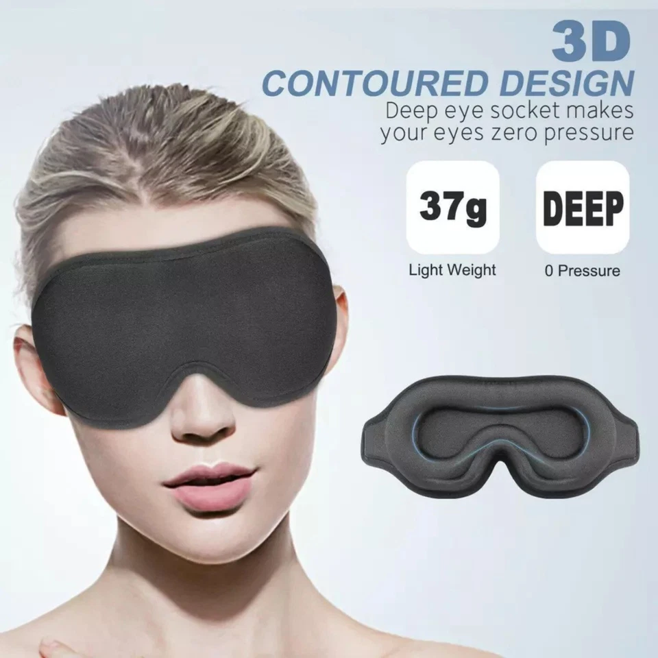 3D Travel Silk Eye Mask Sleeping Soft Padded Shade Cover Rest Relax Blindfold - Image 3 of 4