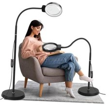 10X/30X Magnifying Glass with Light and Stand, 2-in-1 Magnifying Floor Black