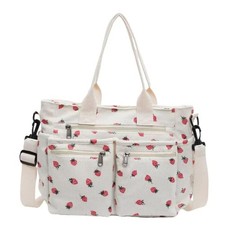 's Strawberry Printed Satchel Handbag Casual Corduroy Tote Bags Crossbody Bag...