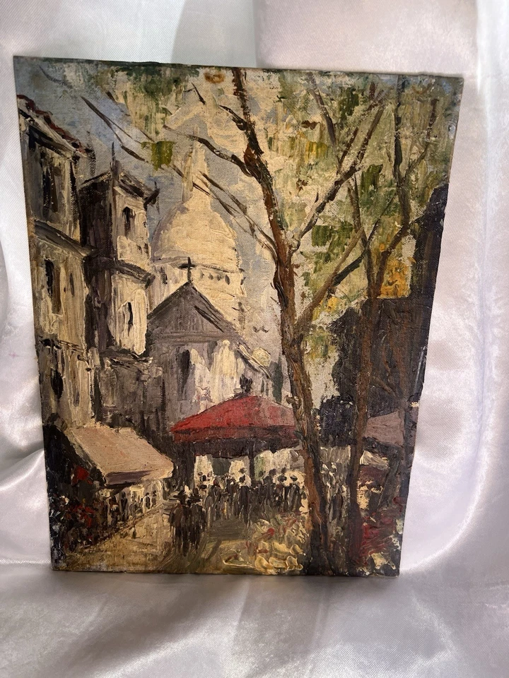 Midcentury Oil Painting on Board " Paris Street" 14x10" - Image 2 of 4
