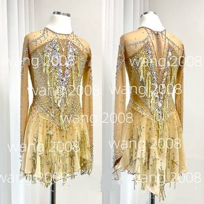 Ice Figure Skating Dress Rhythmic Gymnastics Twirling Competition yellow