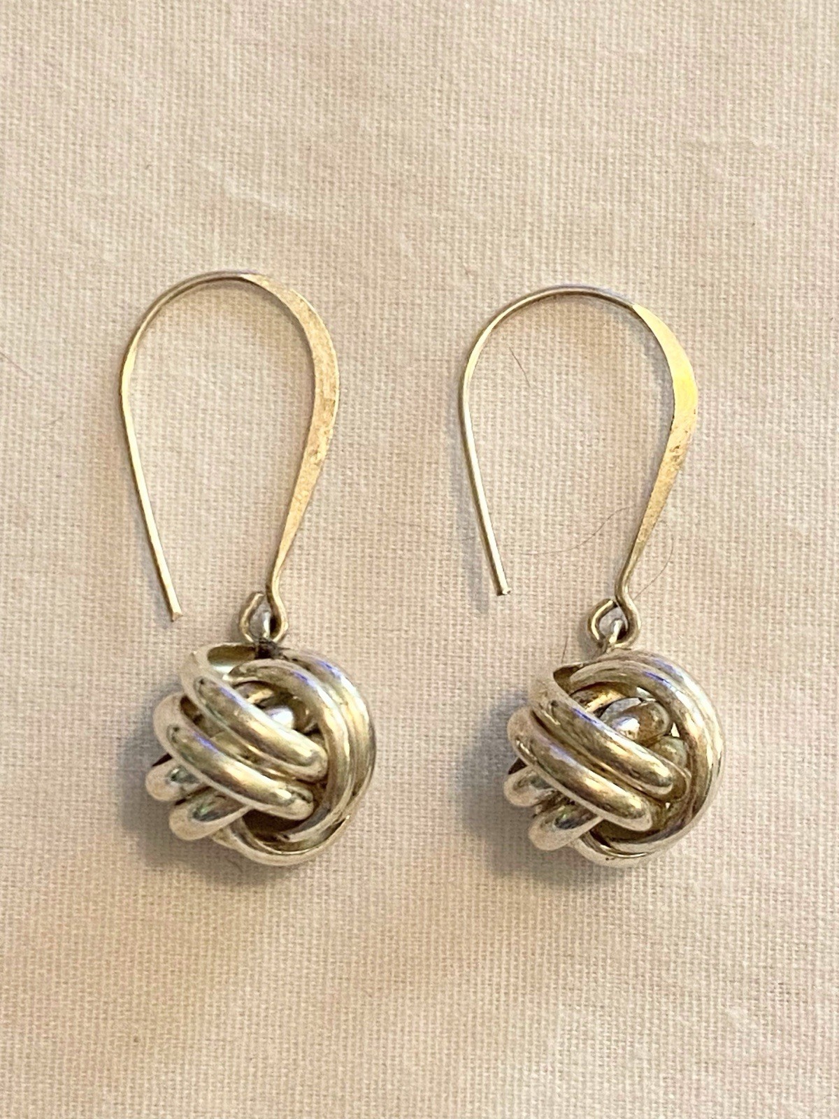 Vintage Sterling Silver 925 KNOTTED Ball Bead Dangle Drop Pierced Hook Earrings