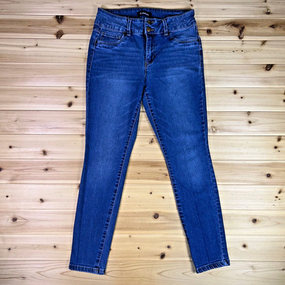 D Jeans Womens 8 Mid Rise Skinny Double Button Denim Blue Jeans