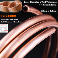 T2 Copper Tube Copper Soft Round Pipe Tubing Outer Dia 1.6mm-28mm Length/Meter