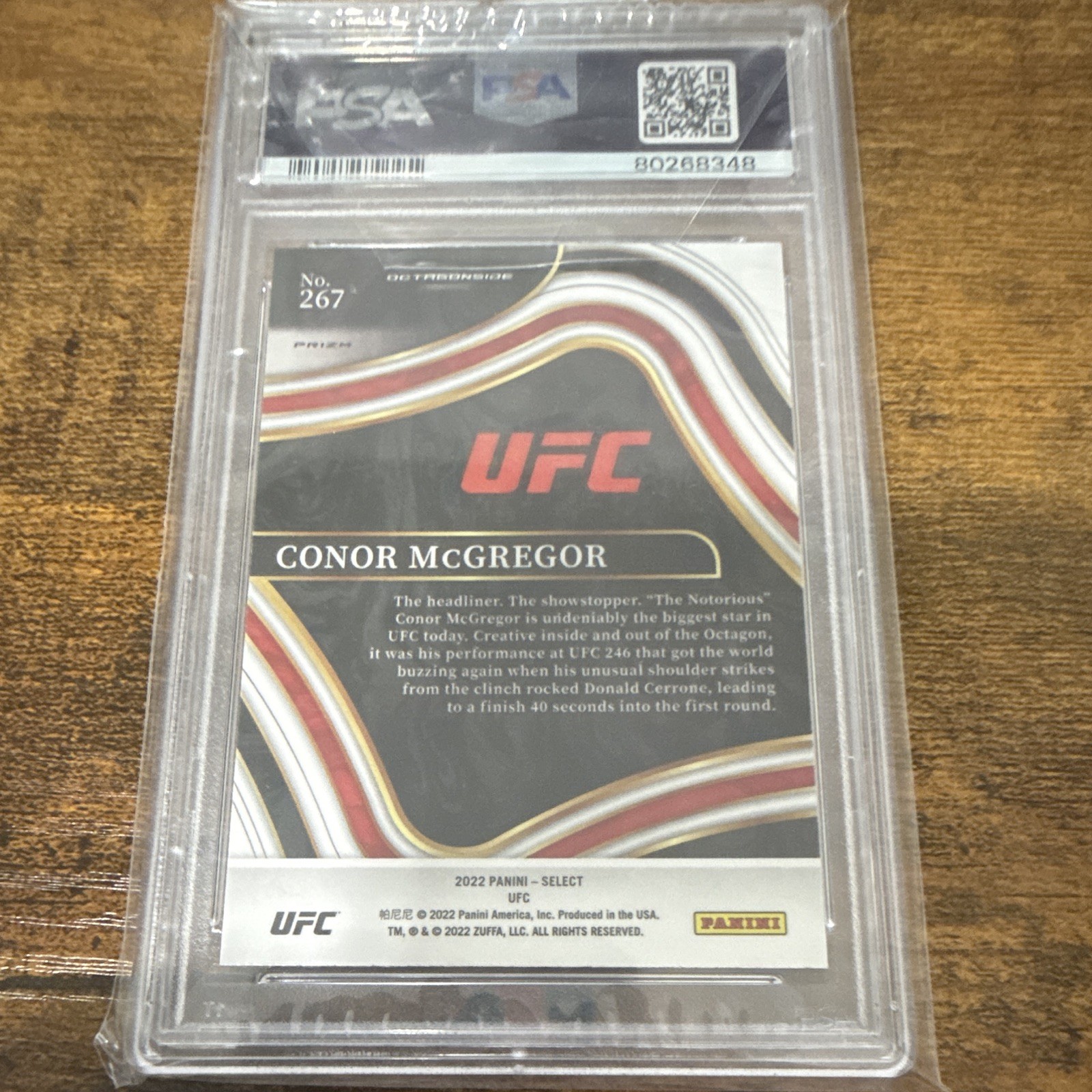 Panini 2022 Select UFC Octagonside Conor McGregor #267 Disco Prizm PSA 10 view 2