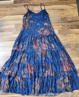 Peruvian Conection midi Dress tiered spaghetti strap floral print size 10