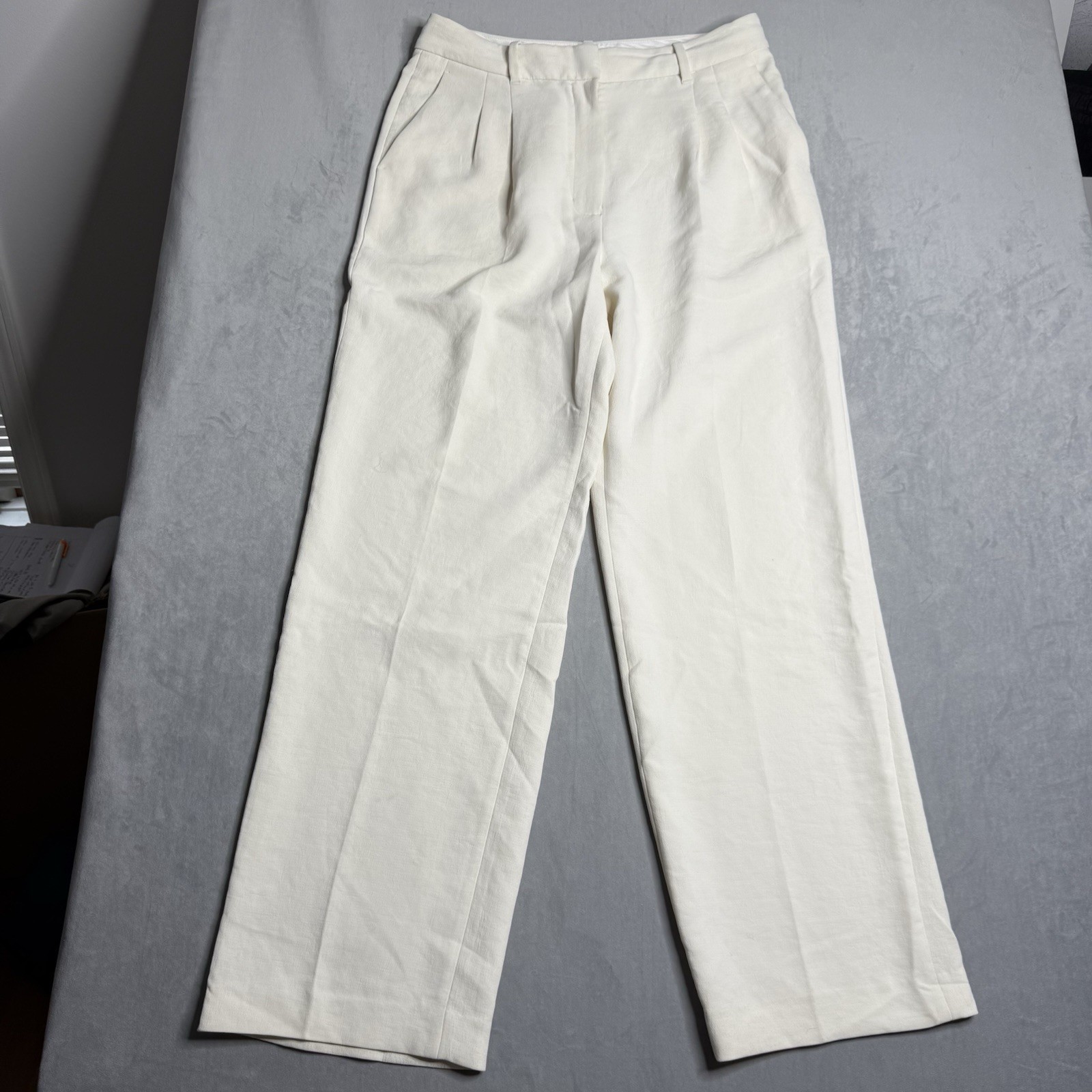 Aritzia Wilfred The Effortless Pant Womens 12 High Rise White Pleats Wide Leg