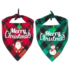 ADOGGYGO 2 Pack Dog Bandana Christmas Classic Plaid Pet Scarf Triangle Bibs K...