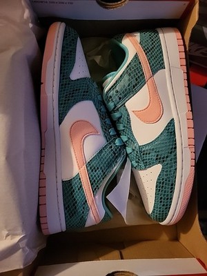 Size 7.5M/9W - Nike Dunk Low Washed Teal Snakeskin. Ships ASAP 