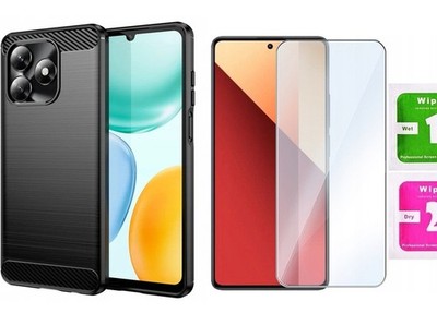 FÜR Honor X5c - Handy Tasche CARBON Hülle Etui Cover Case + Displayschutzglas 9H