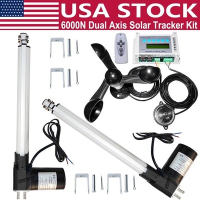 6000N Complete Dual Axis Solar Track Tracker 12'' Linear Actuators Anemometer Kit
