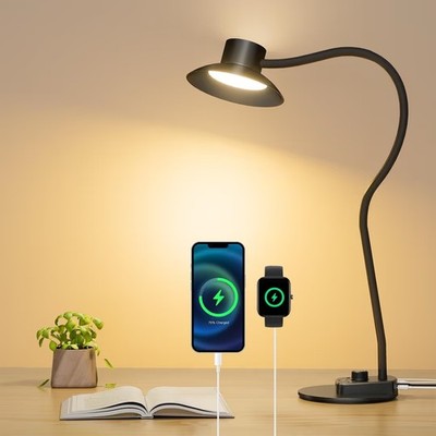 LED Schreibtischlampe mit USB-C & USB-A Ladeanschlüssen, 5 Farbmodi & Stufenlos... 